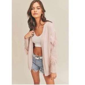 LUSH M Pink Frayed Jacket Light Pink Fringe There It Is Cardigan